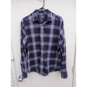 UNTUCKit Men's Alentejo Plaid Cotton Flannel Shirt Navy Blue and Red Size Medium